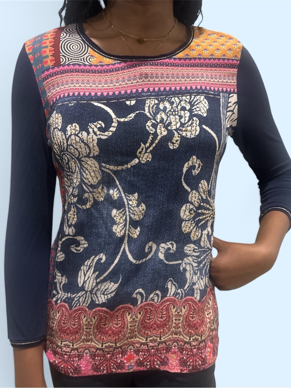 Desigual Navy Floral Mix-Print Long Sleeve Top